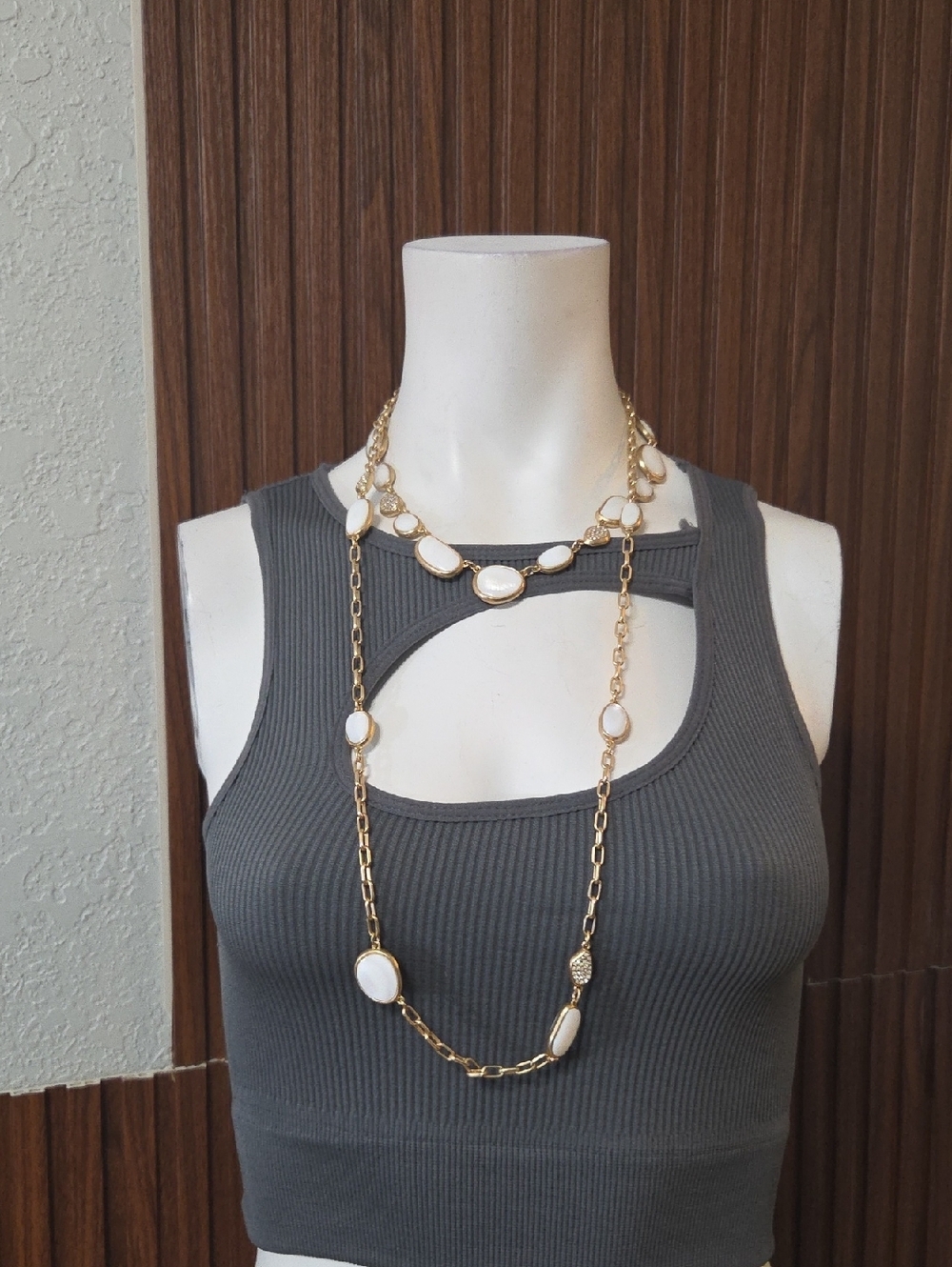 WHBM Gold Station Necklace & Charcoal Crop Top Set.